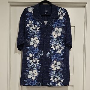 George Blue and White Casual Button Down Shirt with Floral Design